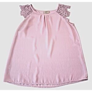 LOFT Lace Sleeve Tank Blouse Women's XS Soft Pink Coquette Feminine Shell Career